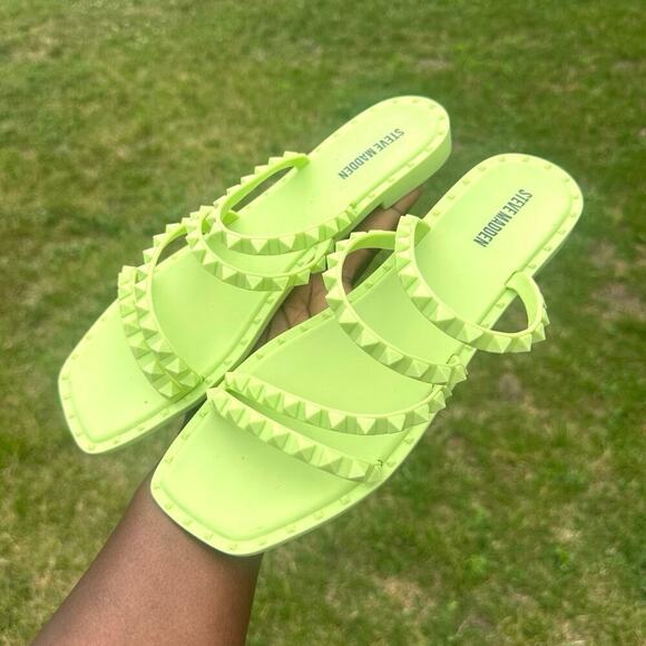 Steve Madden Women's Skyler Slip Toe Flat Sandals Size 10 Lime Green - Picture 8 of 12
